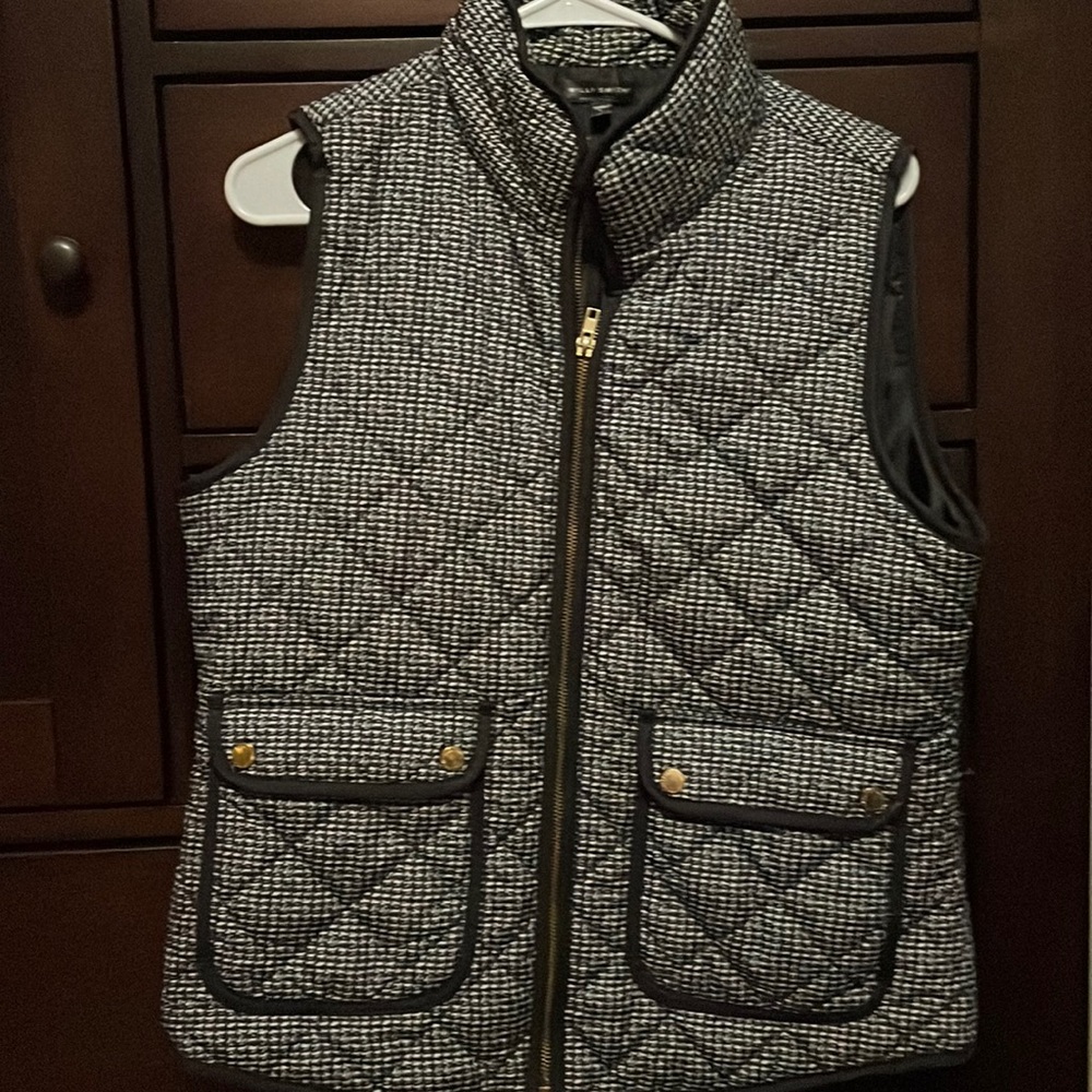 Black and white checked light weight down vest